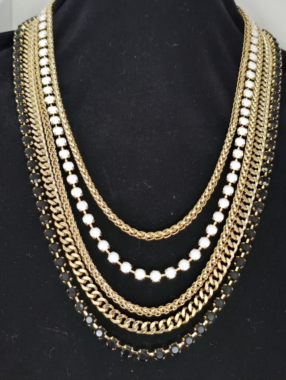 Cara NY - Multi-Layer Gold and Black and White Statement Necklace